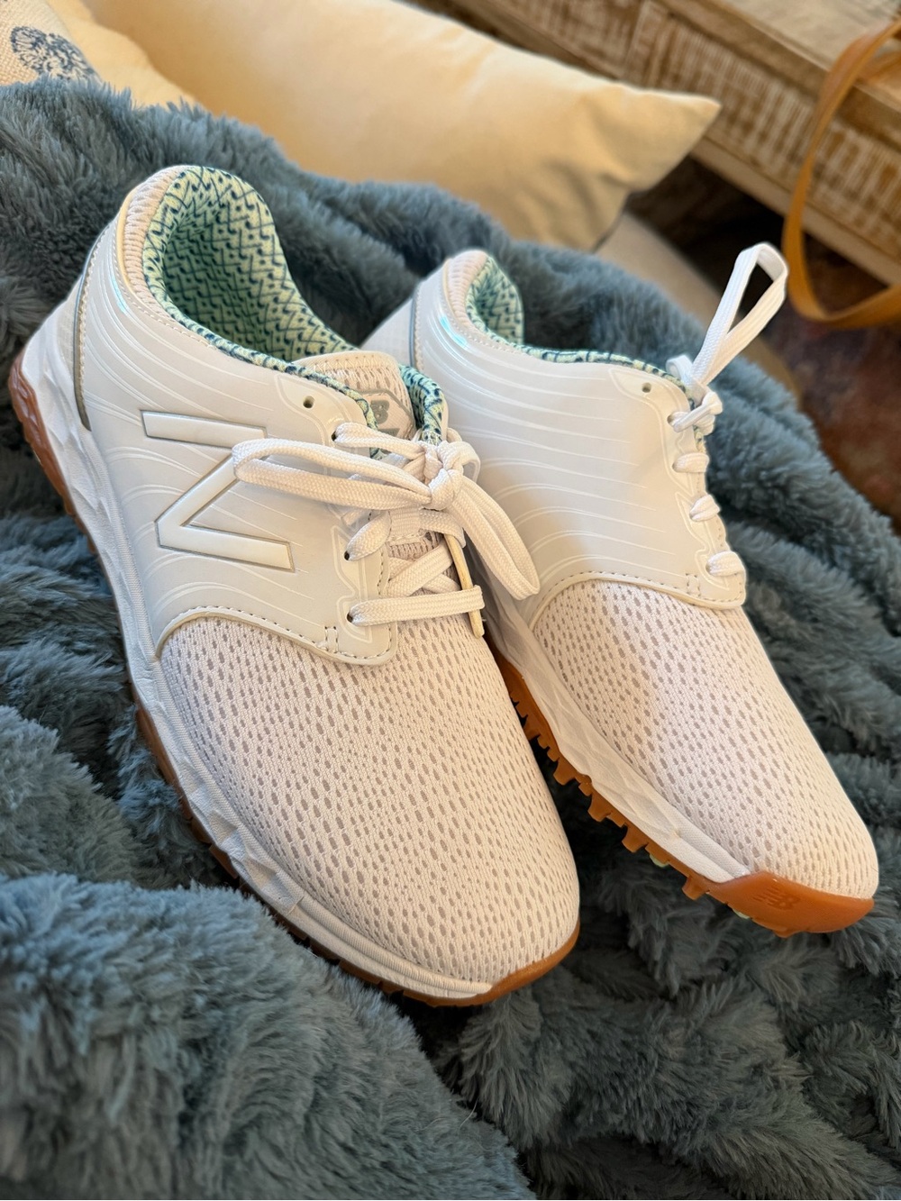 New Balance White Athletic Sneakers with Gum Outsole